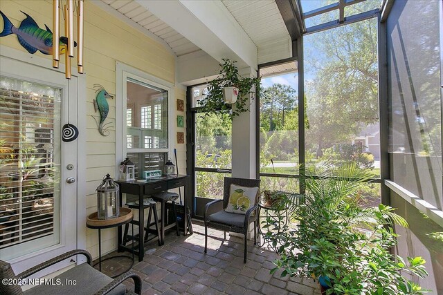 225 Garden Wood Dr, Ponte Vedra, FL 32081 - sunroom / solarium featuring beamed ceiling