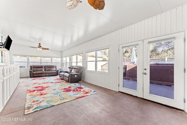 8871 Manson Cir, Jacksonville, FL 32220 - sunroom featuring outdoor lounge area, french doors, and ceiling fan