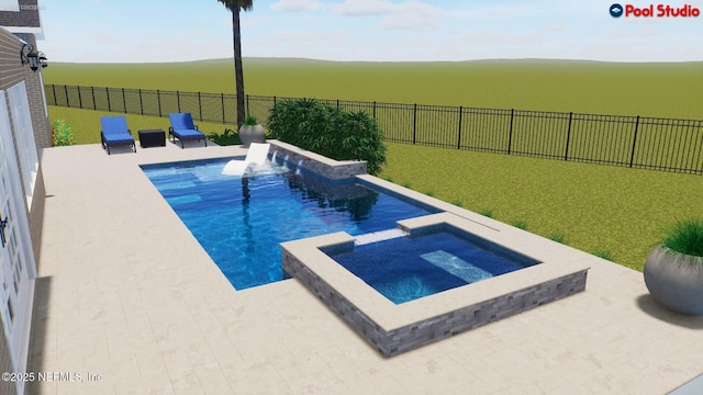 view of pool with an in-ground hot tub and a patio