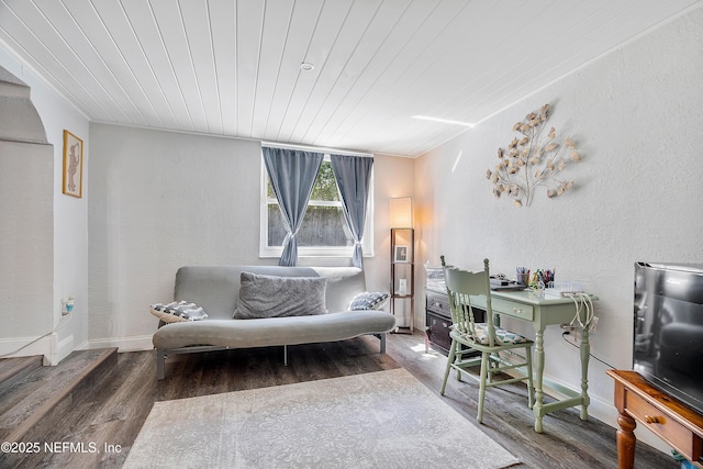 9 Blare Dr, Palm Coast, FL 32137 - sitting room with wood finished floors, a textured wall, baseboards, and wooden ceiling
