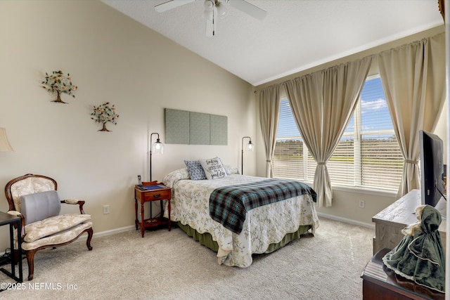 11929 Surfbird Cir Unit 12F, Jacksonville, FL 32256 - bedroom featuring light colored carpet, baseboards, a ceiling fan, and lofted ceiling