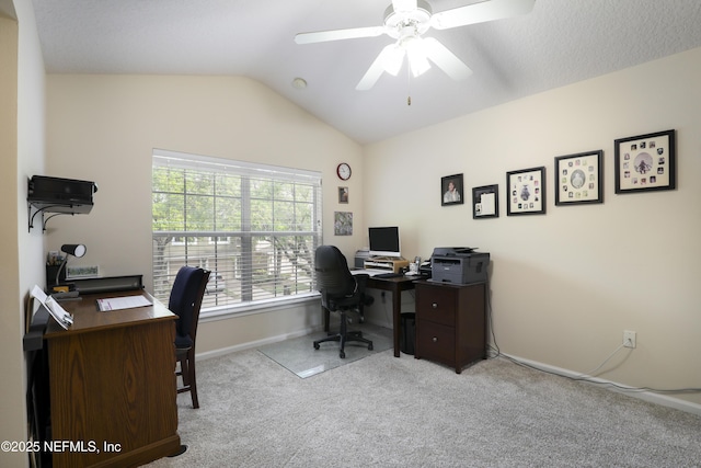 11929 Surfbird Cir Unit 12F, Jacksonville, FL 32256 - carpeted home office with ceiling fan, baseboards, and lofted ceiling