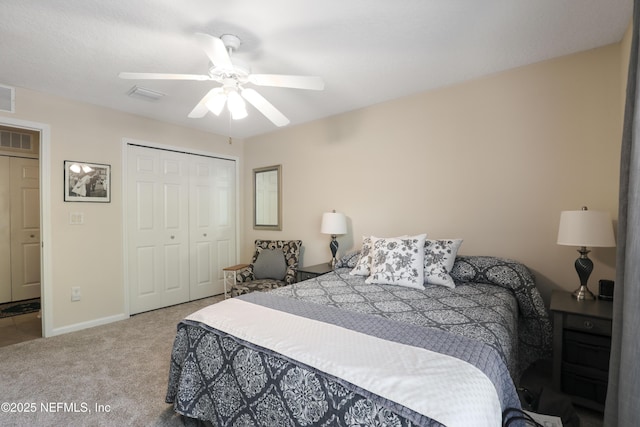 11929 Surfbird Cir Unit 12F, Jacksonville, FL 32256 - carpeted bedroom featuring a closet, a ceiling fan, and visible vents