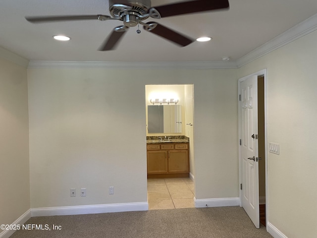 929 Seashell Ln, Ponte Vedra Beach, FL 32082 - unfurnished bedroom featuring light colored carpet, baseboards, crown molding, and ensuite bathroom