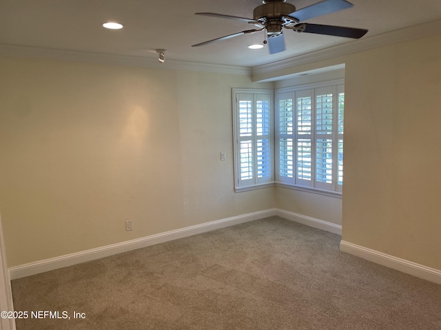 929 Seashell Ln, Ponte Vedra Beach, FL 32082 - unfurnished room featuring recessed lighting, a ceiling fan, carpet floors, crown molding, and baseboards