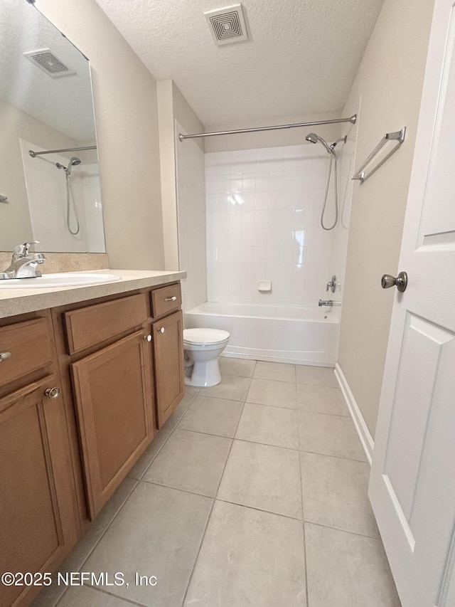 575 Oakleaf Plantation Pkwy Unit 412, Orange Park, FL 32065 - full bathroom with a textured ceiling, vanity, tile patterned flooring, visible vents, and toilet