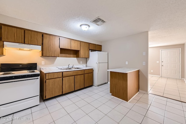 11764 Raven Dr W, Jacksonville, FL 32218 - kitchen featuring white appliances, light countertops, under cabinet range hood, visible vents, and a sink