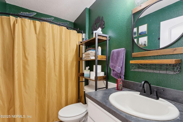 11975 Smith Pointe Ct, Jacksonville, FL 32218 - full bathroom featuring a textured wall, curtained shower, vanity, and toilet