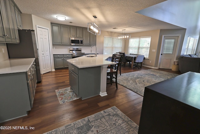 3038 Majestic Oaks Ln, Green Cove Springs, FL 32043 - kitchen with a sink, dark wood-style flooring, light countertops, stainless steel appliances, and gray cabinets
