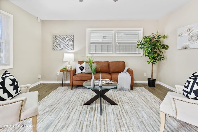 10625 Dodd Rd, Jacksonville, FL 32218 - living area featuring wood finished floors, ceiling fan, and baseboards