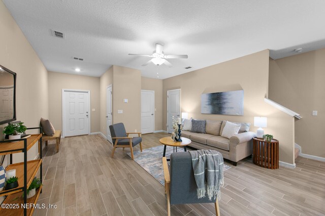2627 Sandy Dune Dr, Jacksonville, FL 32233 - living area featuring light wood-type flooring, visible vents, baseboards, and ceiling fan