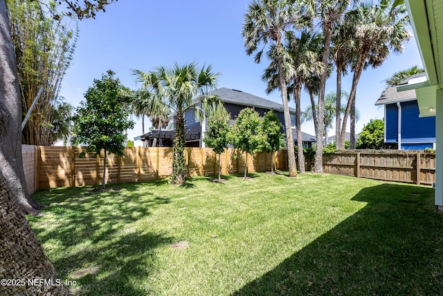 view of yard with a fenced backyard