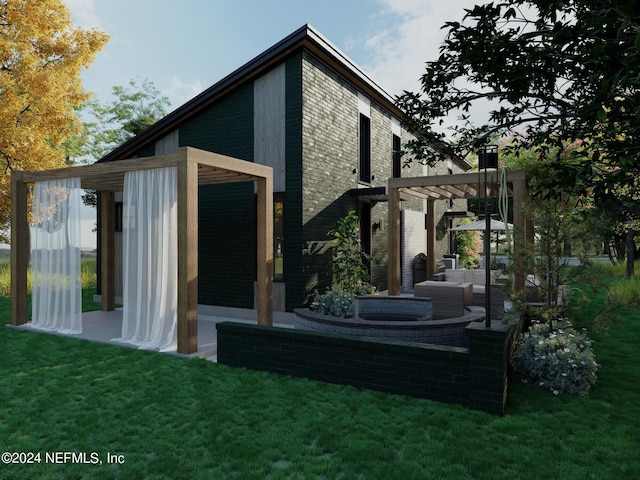 2330 Janette St, Jacksonville, FL 32209 - back of property featuring a pergola, a patio area, a yard, and brick siding
