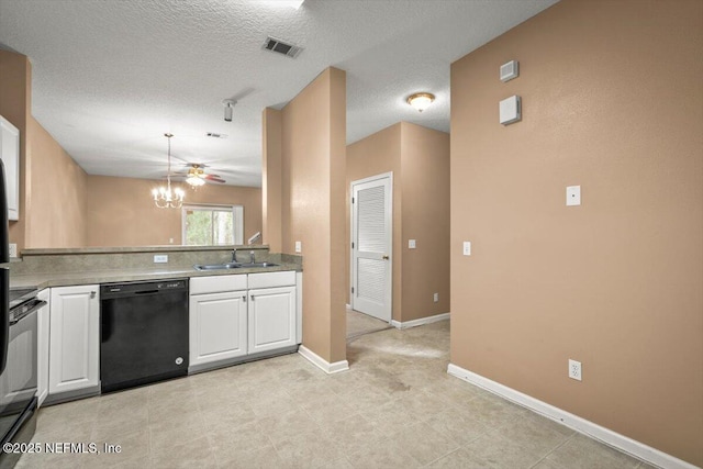 7831 Melvin Rd Unit 1, Jacksonville, FL 32210 - kitchen featuring a textured ceiling, white cabinets, black appliances, visible vents, and a sink