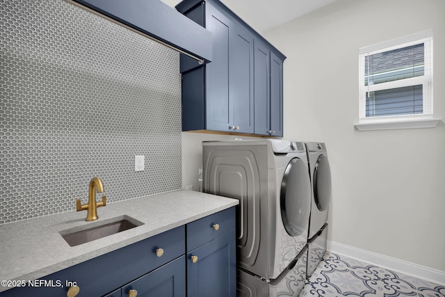 52 Sunshine Bass Ct, Ponte Vedra, FL 32081 - washroom with independent washer and dryer, baseboards, cabinet space, and a sink