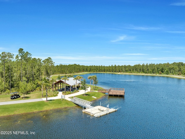52 Sunshine Bass Ct, Ponte Vedra, FL 32081 - dock area featuring a water view, a gazebo, and a wooded view