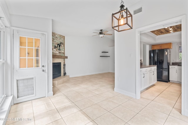 765 Sea Oats Bay, Ponte Vedra Beach, FL 32082 - kitchen with freestanding refrigerator, light tile patterned flooring, a ceiling fan, and visible vents