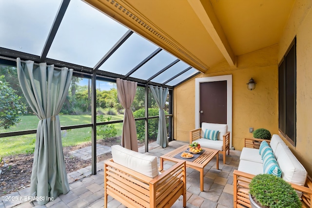 765 Sea Oats Bay, Ponte Vedra Beach, FL 32082 - sunroom featuring an outdoor hangout area, beam ceiling, and a wealth of natural light