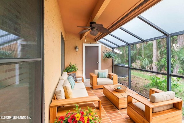810 Sandpiper Ln, Ponte Vedra Beach, FL 32082 - sunroom / solarium with beamed ceiling, ceiling fan, and outdoor lounge area