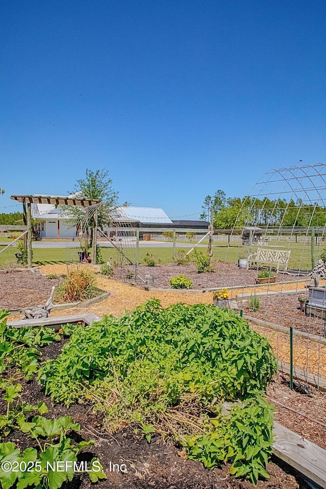 view of yard with fence and a vegetable garden