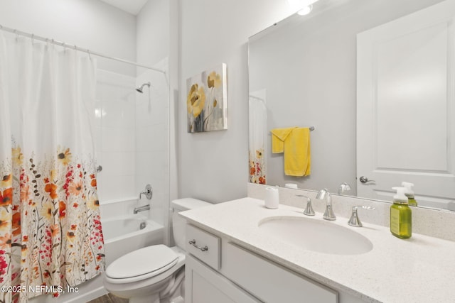 full bathroom with vanity, toilet, and shower / tub combo