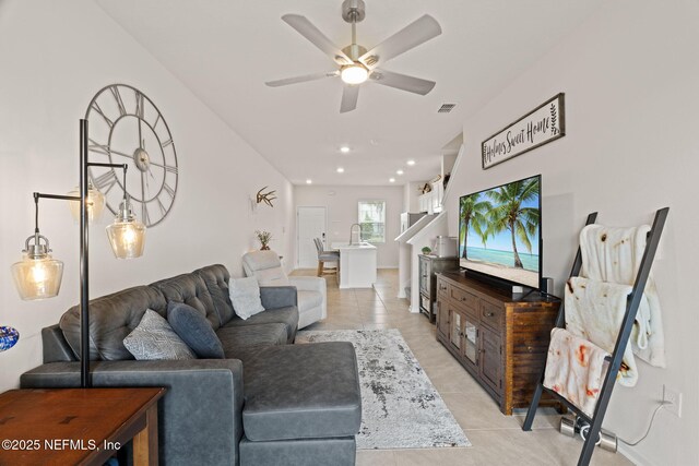 3937 Oak Mill Rd, Orange Park, FL 32065 - living area featuring recessed lighting, light tile patterned floors, visible vents, and a ceiling fan
