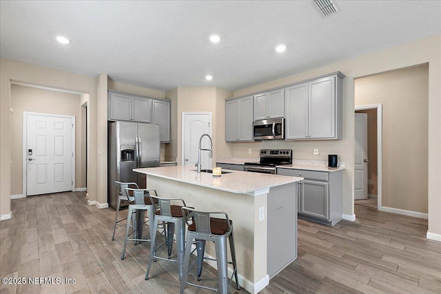 2176 Major Oak St, Jacksonville, FL 32218 - kitchen featuring gray cabinetry, stainless steel appliances, and light wood-style floors