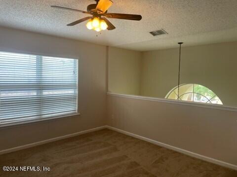 spare room with baseboards, a healthy amount of sunlight, and a textured ceiling