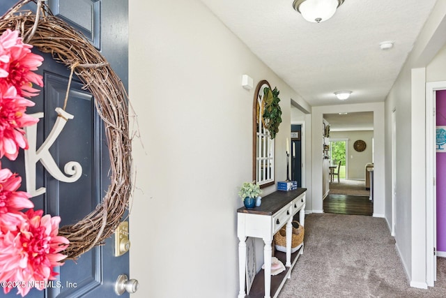 hallway featuring baseboards and carpet flooring