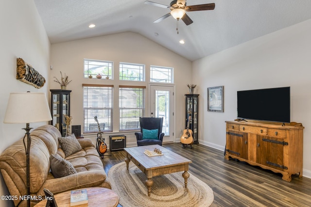 86 Amacano Ln, Saint Augustine, FL 32084 - living room featuring dark wood-style flooring, ceiling fan, recessed lighting, and baseboards
