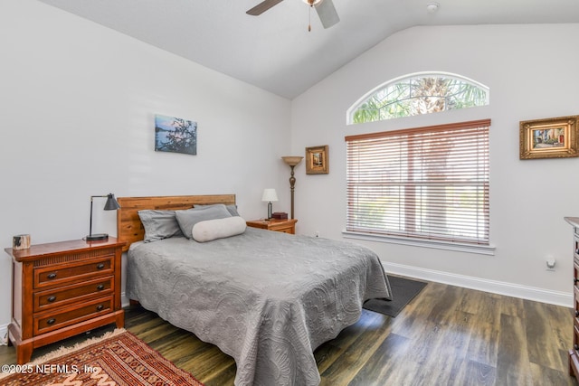 86 Amacano Ln, Saint Augustine, FL 32084 - bedroom with baseboards, vaulted ceiling, a ceiling fan, and wood finished floors
