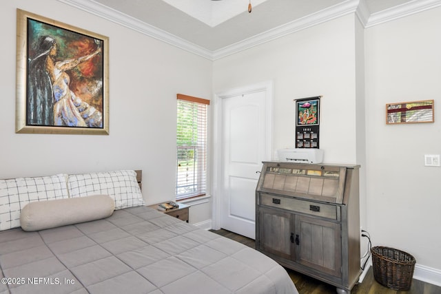 86 Amacano Ln, Saint Augustine, FL 32084 - bedroom with dark wood-style floors, baseboards, and ornamental molding