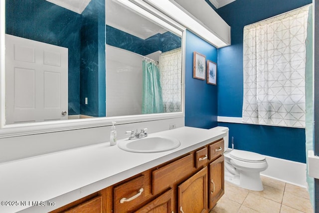 4215 Irvington Ave, Jacksonville, FL 32210 - bathroom with a shower with shower curtain, tile patterned flooring, vanity, and toilet