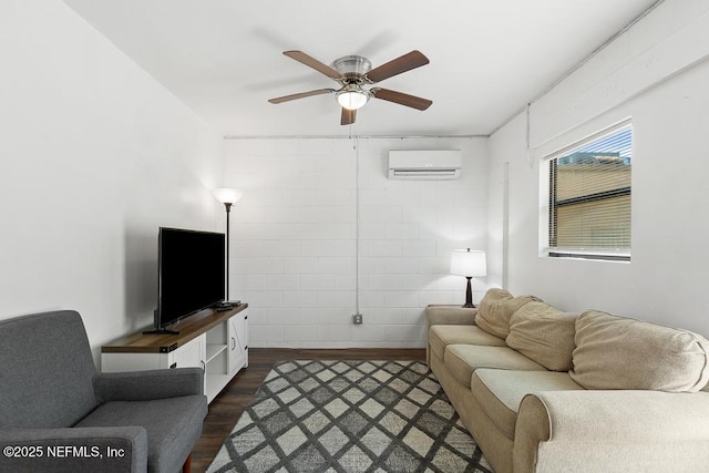 4215 Irvington Ave, Jacksonville, FL 32210 - living room featuring ceiling fan, dark wood-style floors, and a wall mounted air conditioner