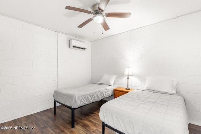 4215 Irvington Ave, Jacksonville, FL 32210 - bedroom featuring an AC wall unit, a ceiling fan, and dark wood-style floors