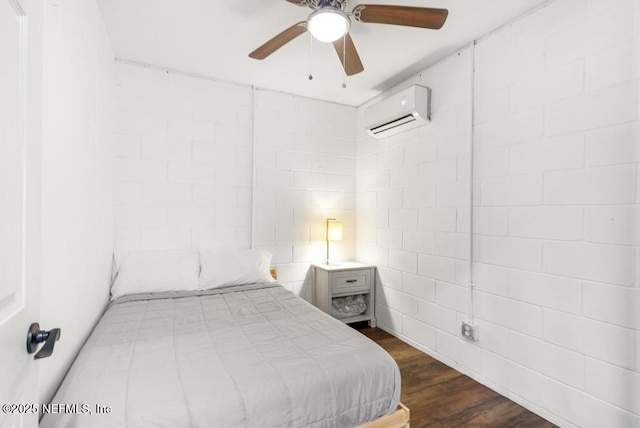 4215 Irvington Ave, Jacksonville, FL 32210 - bedroom featuring dark wood-type flooring, an AC wall unit, and a ceiling fan