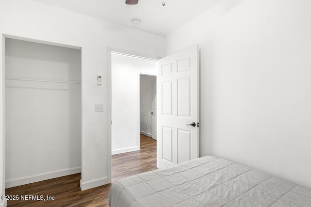 4215 Irvington Ave, Jacksonville, FL 32210 - bedroom featuring a ceiling fan, wood finished floors, baseboards, and a closet