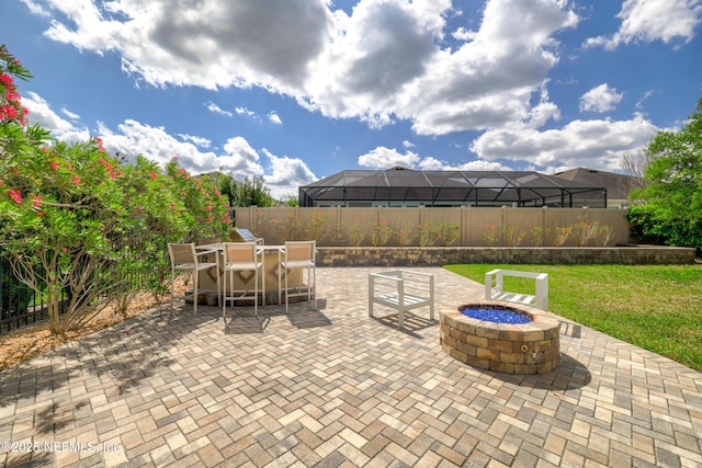 190 Palisade Dr, Saint Augustine, FL 32092 - view of patio featuring a fire pit and a fenced backyard