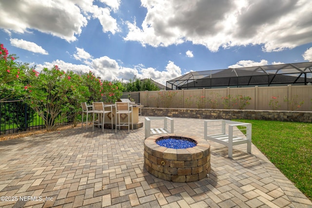 190 Palisade Dr, Saint Augustine, FL 32092 - view of patio / terrace featuring a fire pit and a fenced backyard