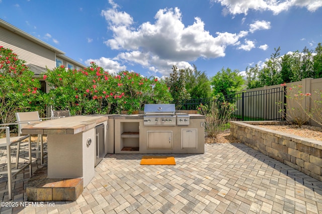190 Palisade Dr, Saint Augustine, FL 32092 - view of patio with exterior kitchen, grilling area, an outdoor bar, and a fenced backyard
