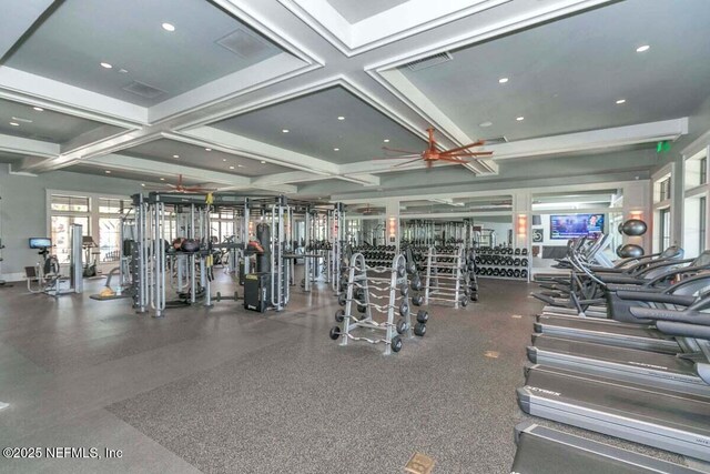 190 Palisade Dr, Saint Augustine, FL 32092 - exercise room featuring visible vents and coffered ceiling