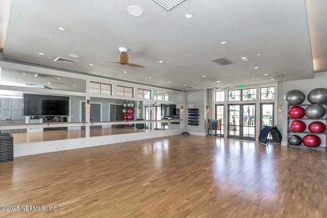 190 Palisade Dr, Saint Augustine, FL 32092 - workout room with wood finished floors, visible vents, recessed lighting, and ceiling fan