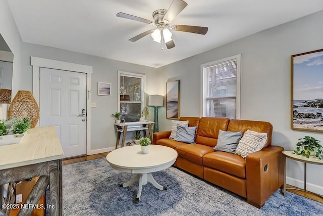 2969 Green St, Jacksonville, FL 32205 - living area featuring ceiling fan, wood finished floors, and baseboards