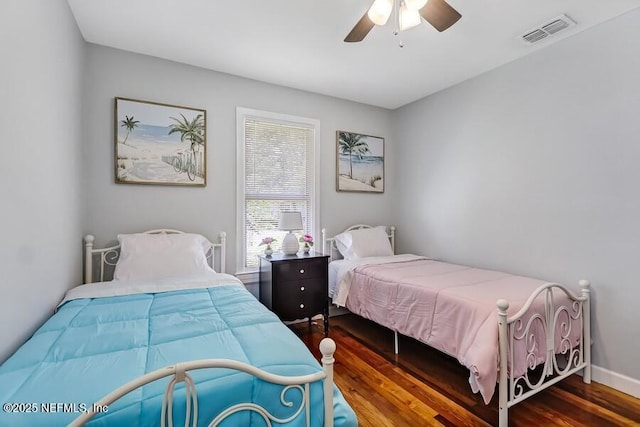 2969 Green St, Jacksonville, FL 32205 - bedroom with wood finished floors, baseboards, a ceiling fan, and visible vents