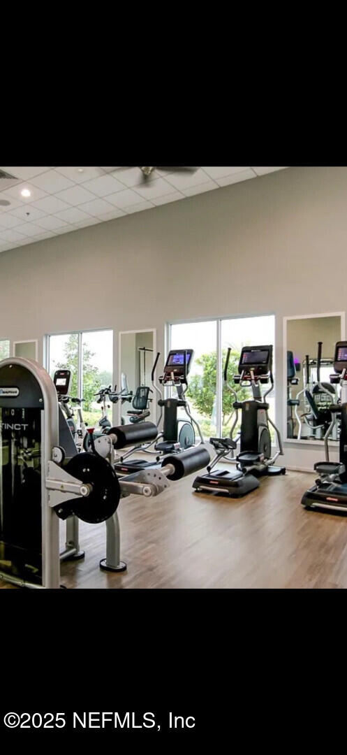 273 Caribbean Pl, Saint Johns, FL 32259 - exercise room with healthy amount of natural light, a drop ceiling, and wood finished floors