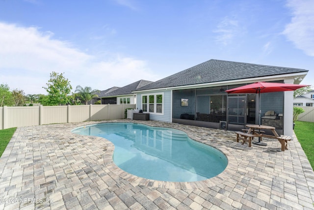 380 Maralinda Dr, Saint Augustine, FL 32095 - view of pool with a fenced in pool, a patio area, a fenced backyard, and a sunroom