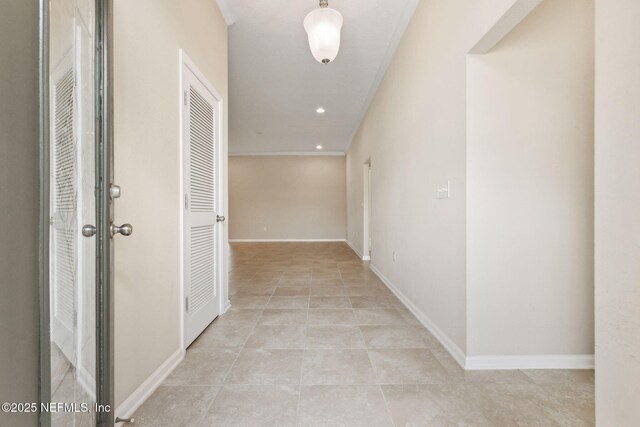 95210 Leafcrest Ct, Fernandina Beach, FL 32034 - hall with recessed lighting, crown molding, baseboards, and light tile patterned floors