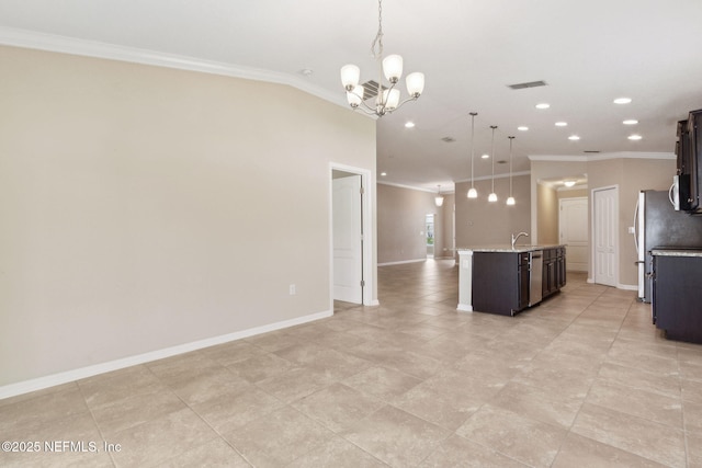 95210 Leafcrest Ct, Fernandina Beach, FL 32034 - kitchen featuring open floor plan, baseboards, ornamental molding, visible vents, and recessed lighting