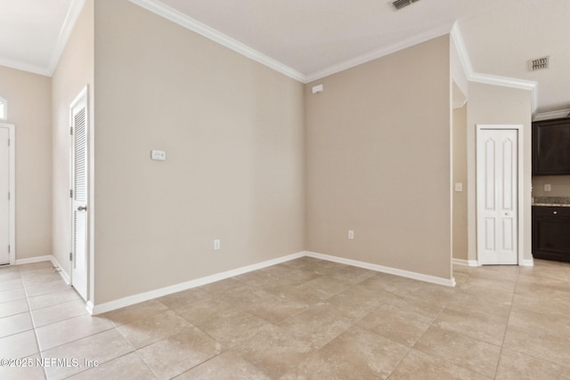 95210 Leafcrest Ct, Fernandina Beach, FL 32034 - interior space featuring baseboards, ornamental molding, light tile patterned flooring, and visible vents