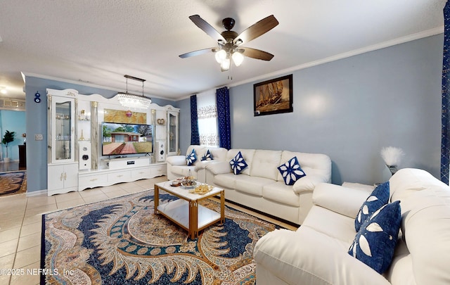 8413 Free Ave, Jacksonville, FL 32211 - living room with tile patterned flooring, ornamental molding, and a ceiling fan